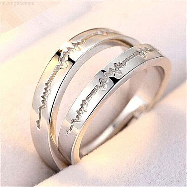 

wedding open adjustable couple heartbeat engagement ring for men women fashion jewelry will and sandy gift, Silver