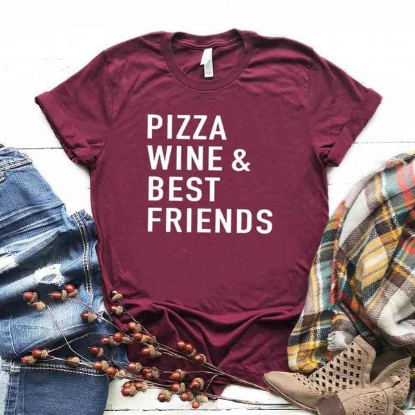 

pizza wine & friends women tshirt cotton casual funny t shirt gift for lady yong girl tee 6 color drop ship s-816, White