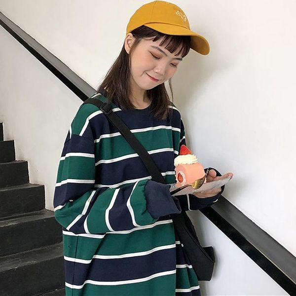 

women's hoodies & sweatshirts harajuku women long sleeve sweatshirt ladies striped clothes casual loose cotton thin autumn pullovers, Black