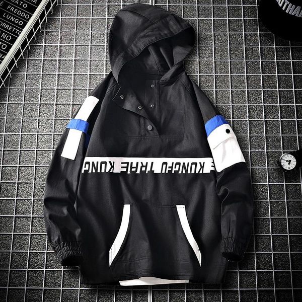 

yasuogji new 2020 autumn hip hop half single breasted pullover jacket men casual loose hooded jacket men windbreaker for, Black;brown