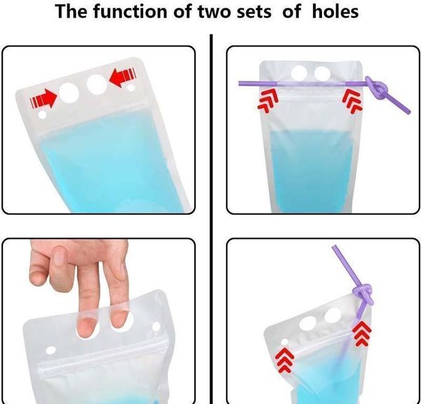 

self-sealed transparent plastic shing straw milk for 500ml style drink juice for handle dhl beverage packaging pouch and 4 holes bbybwku