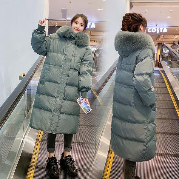 

winter women long parkas coat casual female winter outwear parkas thicken warm big fur collar long solid jacket coats, Black