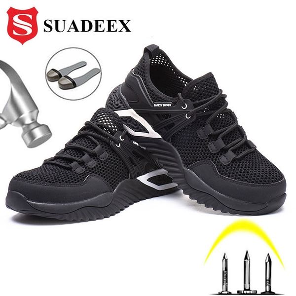 

suadeex steel toe shoes work safety shoes for men and women non slip breathable outdoor safety industrial construction footwear y200915, Black;brown