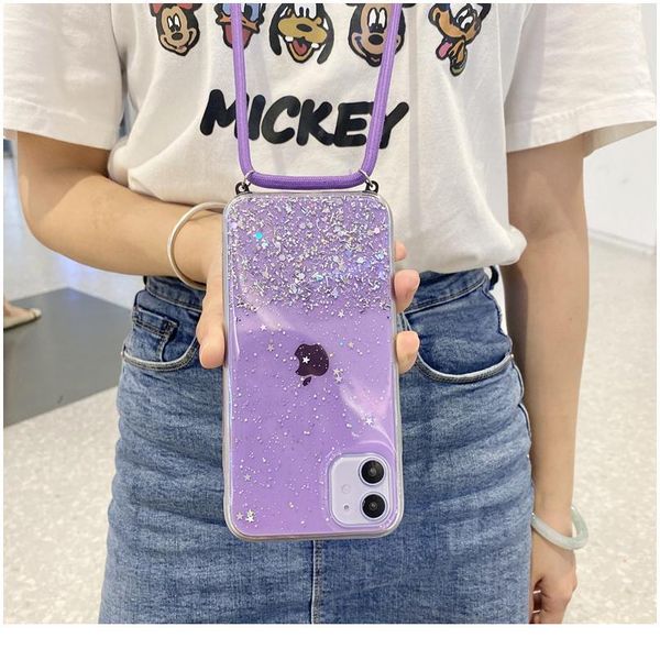 

sparkle glitter stars sequins phone case for iphone se 2020 11 pro xs max 6 8 7 plus xr x necklace qyljtn