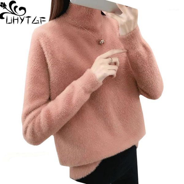 

uhytgf women sweater mink cashmere knit warm autumn winter sweater coats elasticity pullover loose plus size female 11361, White;black