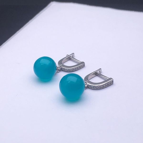 

csj elegant 100% natural amazonite round good earrings 925 sterling silver fine jewelry women lady wedding engagment party gift