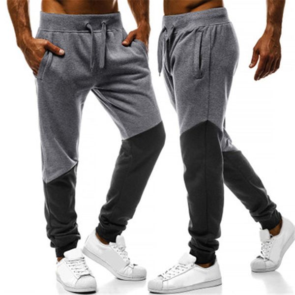 

mens splicing fitness sweatpants fashion trend drawstring running sports long pants spring male new all-match casual loose trousers, Black