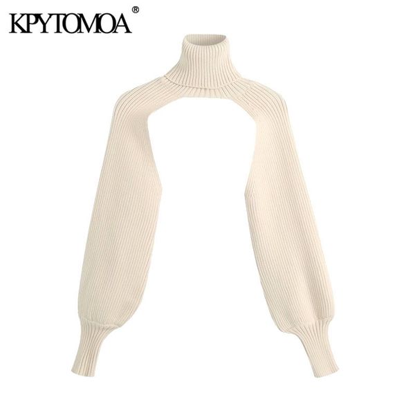 

kpytomoa women fashion arm warmers knitted sweater vintage high neck long sleeve female pullovers chic 201111, White;black