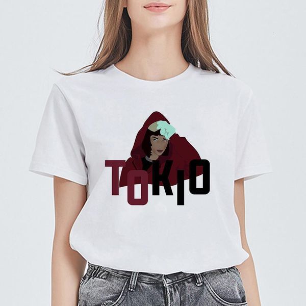 

women oversize tshirt money heist tokio tee fashion summer la casa de papel tshirt harajuku the house of paper t-shirt, White