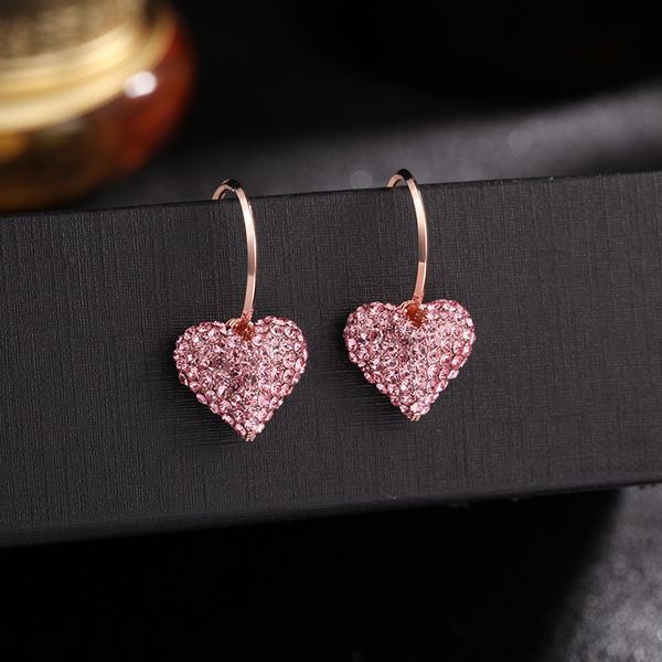 

net red full diamond pink love earrings new trendy personality fashion earrings silver needle earrings
