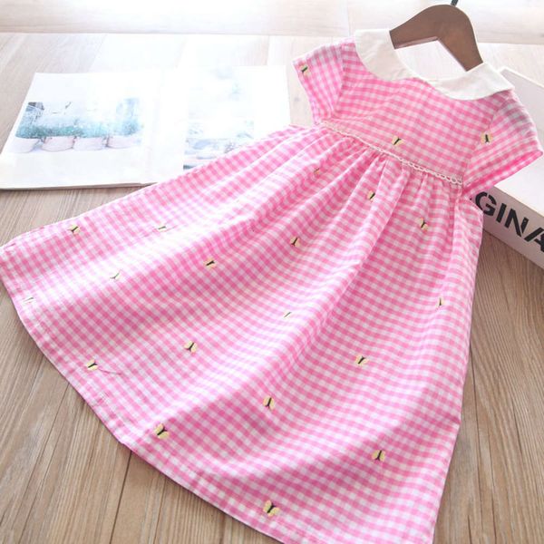 

332861 z spring new girls' product 2-color small bow embroidered baby collar plaid drs cs 4zii, Red;yellow