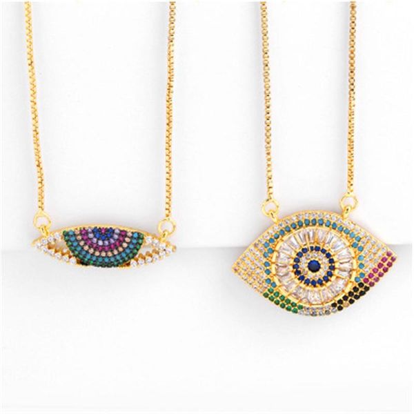 

pendant necklaces fashion rainbow cz turkish eye pendent necklace for woman zirconia crystal gold chain charm boho trendy rhinestone jewelry, Silver