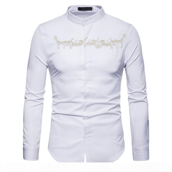 

youyedian 2020 men's autumn winter casual gold embroidery long sleeve shirt blouse new arrival, White;black