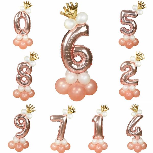 

party decoration 32inch rose gold number balloon with mini crawn set birthday anniversary decorations wedding baby shower supplies