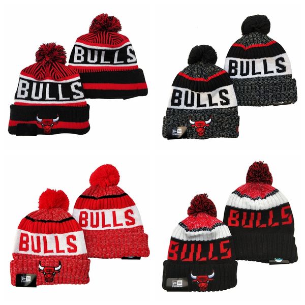 

chicago bulls men women youth 2021 sideline home official sport knit hat black basketball cap, Black;red