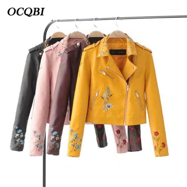 

embroidery outerwear pu bomber crop jacket spring women yellow oversized motorcycle parkas wine1, Black;brown
