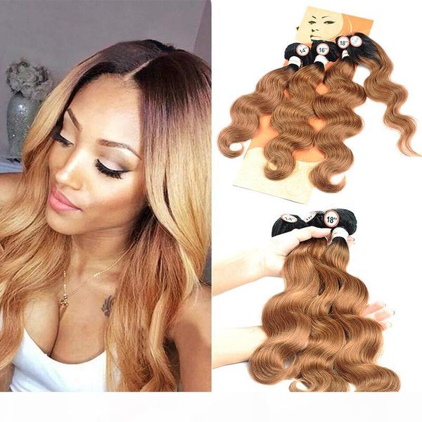 

brazilian body wave human hair weave bundles with closure 4pcs lot ombre two tone pre-coloed auburn virgin hair weave extensions, Black;brown