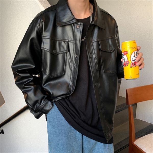 

men's fashionable looses unique soft leather breasted casual plutonium coats biker jacket turn down collar fur 1hbb, Black