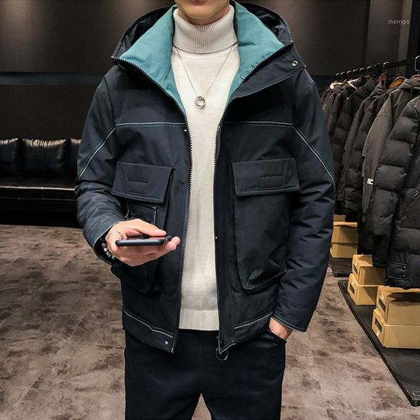 

parka men coats winter jacket men thicken warm hooded pocket patchwork outwear coat casual winter jackets1, Black