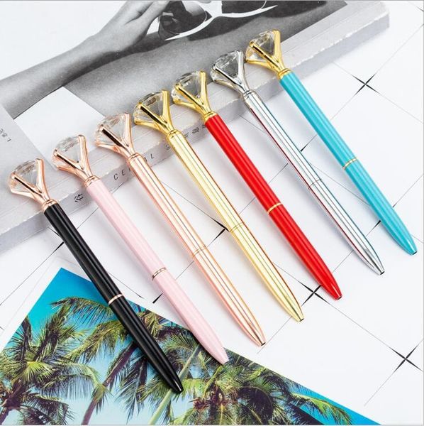 

factory creative crystal glass kawaii ballpoint big gem ball pen with large diamond 36 colors fashion school office supp, Blue;orange