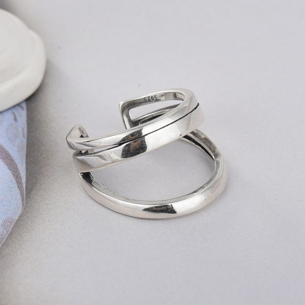 

wind s925 hollow geometric women's adjustable thai silver double line ring