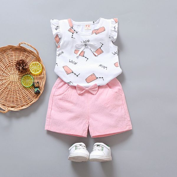 

girls outfits printed t-shirt +short pants clothes set for girls clothes 2pcs kids sets toddler kids baby roupa infantil t200707, White