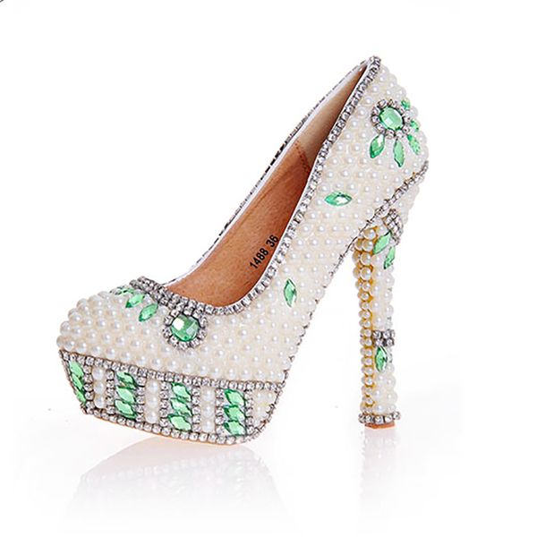 

beige wedding crystal pearl, decorating, women's shoes, platform, high heels, round toe, nuptial, party shoes. 6rgn, Black