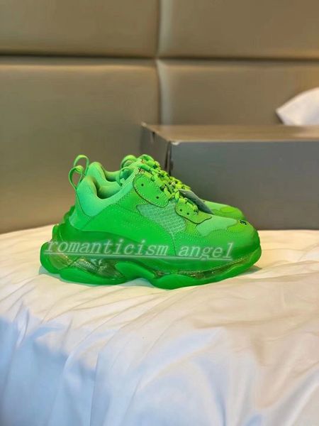 

new luxe triple s men's and women's jogging shoes luxe fashion design coach neon green transparent sole sports triple-sneakers, Black