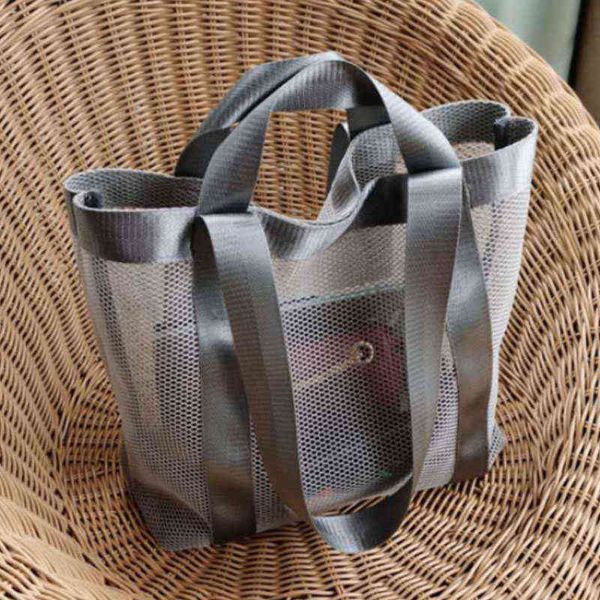 

shopping bags mesh women's portable shoulder large capacity summer beach 220303