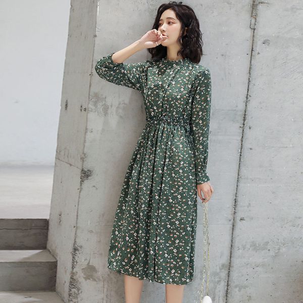 

2021 new autumn women print dress for female long sleeve chiffon dress winter dress floral vestidos vintage xd5m, Black;gray
