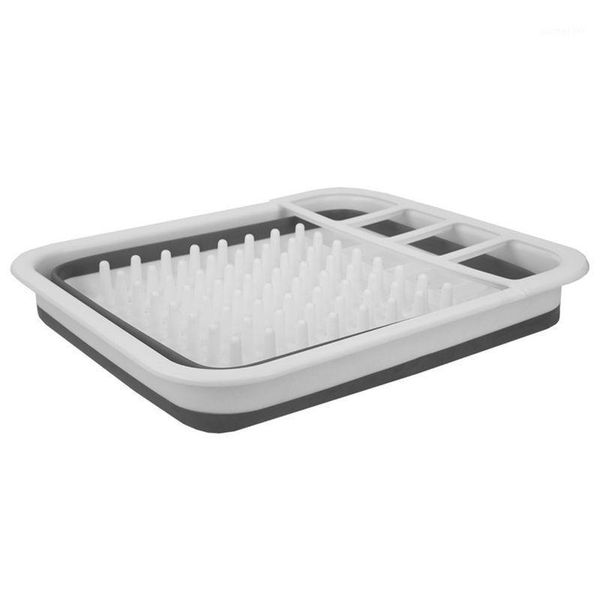 

easy storage collapsible dish rack and drainer with cutlery holder1