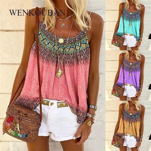 

5xl large size loose beach t shirt female 2020 summer boho print casual women t shirts spaghetti strap tank tee shirts1, White
