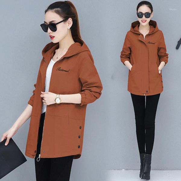 

windbreaker jacket female long section loose thin coat women's jacket spring autumn new hooded long-sleeved casual1, Black;brown