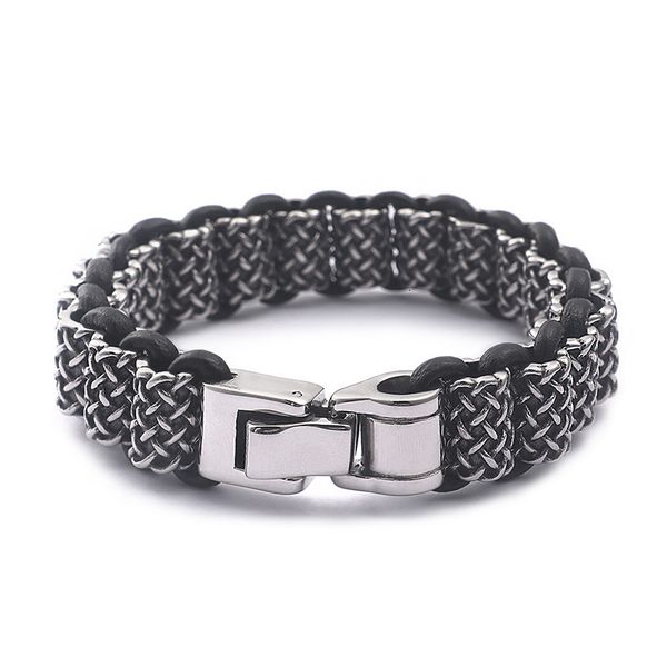 

punk 316l titanium stainless steel 220 mm leather rope fashion charm bracelet for men kalen, Golden;silver