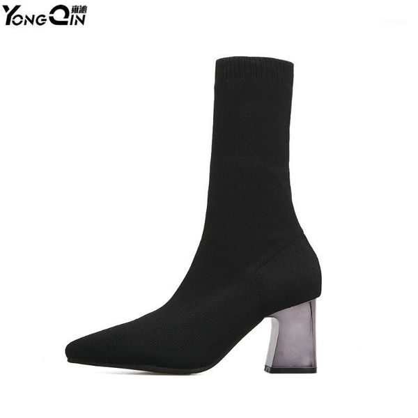

autumn winter thick-heeled women's boots pointed toe ankle boots shoes1, Black