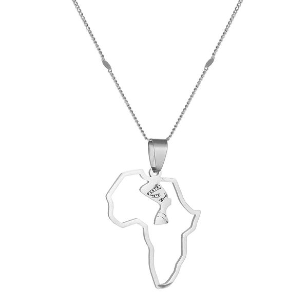 

africa map egypt queen pendant necklaces for women men chain jewelry, Silver