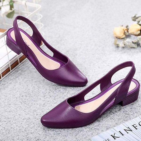 

sandals women pointed toe 2021 summer jelly cut-out purple soft chunky 3cm high heels casual non-slip beach female shoes1, Black
