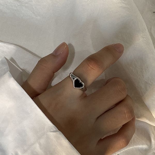 

silvology 925 sterling silver black heart rings vintage do the old minimalist elegant open rings for women festival jewelry gift 201006, Golden;silver