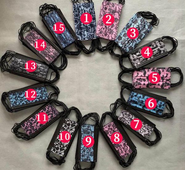 

luxury designer 3 layer 95% filtration efficiency printing lace disposable face masks dustproof prevention influenza face mouth mask