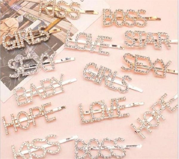 

15 styles silver gold letter word rhinestone crystal hairpin hairgrip hairclips hair clip grip pin barrette ornament hair accessories fy4345
