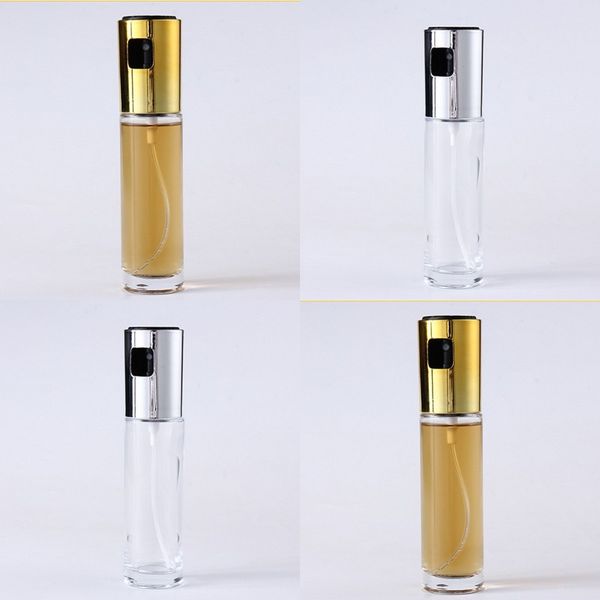 

abs spray pot plated gold silver 100ml glass oil bottle cylindrical shape bbq outdoors portable pump empty pots new arrival 5 3by g2