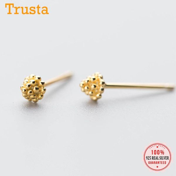 

stud trustdavis real 925 sterling silver sweet mini pine cones charm earrings for women wedding party fine s925 jewelry da1667, Golden;silver