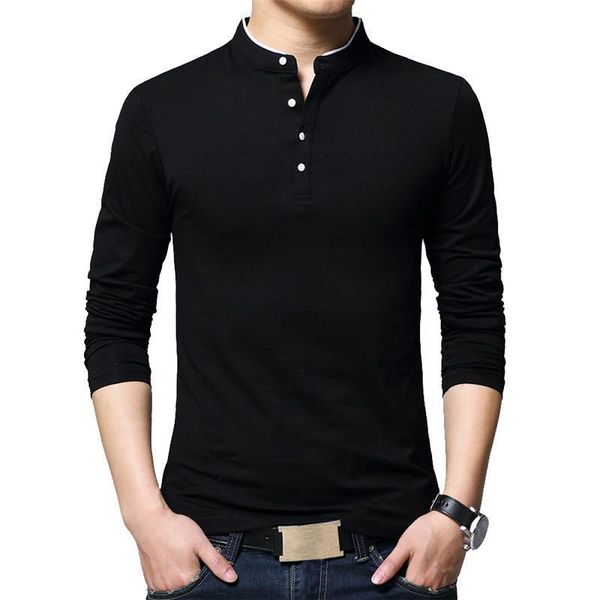 

brand autumn casual mens t shirts fashion 2020 sold color mandarin collar long sleeve t-shirt plus size m-5xl, White;black