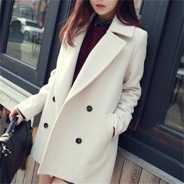 

korean version of the new women's long section in autumn and winter mixed cloth suit collar straight woolen coat tb1, Black
