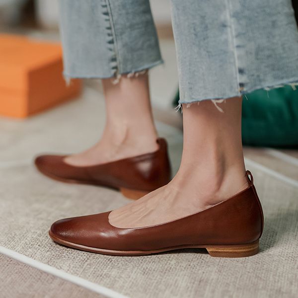 

2020 natural arrive limited customization female leather shooes square toe 1.5cm low heels slide in elegant classic cozy lady bombs mdlr, Black