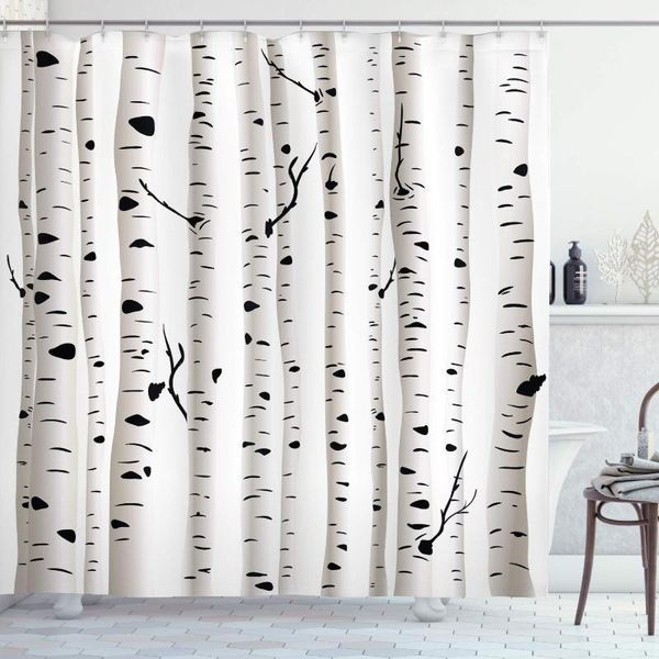 

birch tree shower curtain forest seasonal nature woodland leafless branches grove botany illustration cloth fabric bathroom1