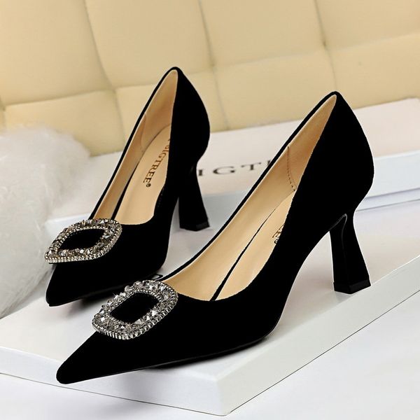 

2021 new european and american-style fashion night were thin in heels shallow mouth pointed to strass buckles shoes c0yz, Black