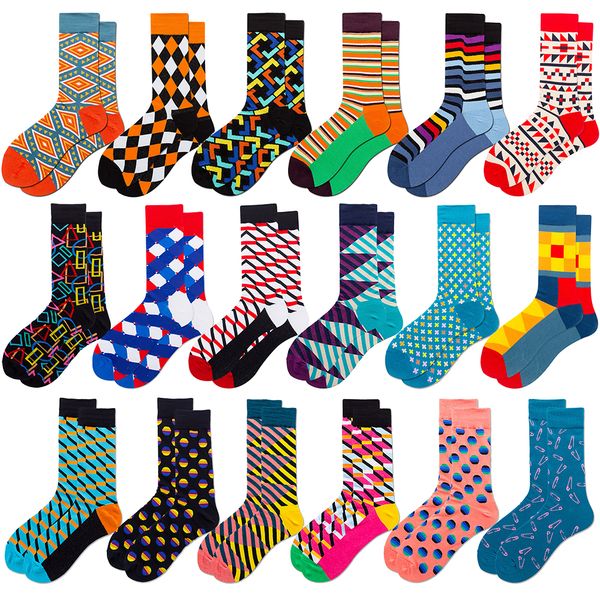 

novelty colorful mens socks argyle painting striped diamond combed cotton crew funny socks gift, Black