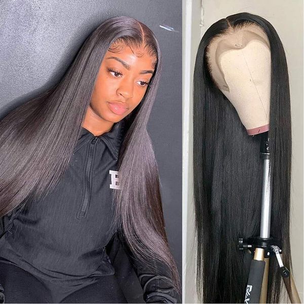

lx brand black glueless straight lace front wig heat resistant fiber synthetic lace wigs for women pre plucked with baby hairfactory direct