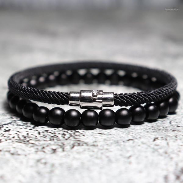 

diffone 2pcs/pair mens bracelet set hiphop rock weave rope braslet homme natural onyx volcanic stone braslet man accessories1, Golden;silver